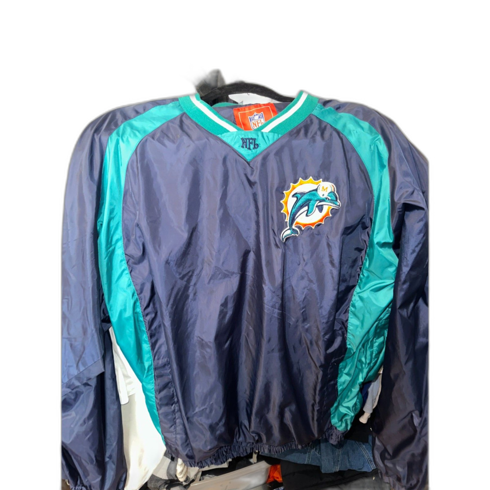 Vintage Miami Dolphins Men's L NFL Wind Breaker Pullover Large Jacket Coat Sport